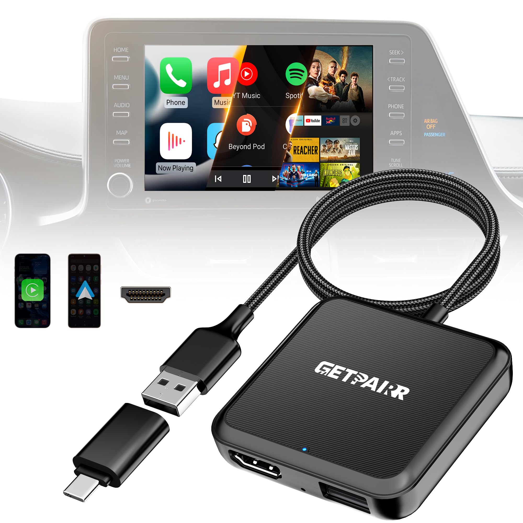 Amazon.com: GETPAIRR 4-in-1 Car TV Mate Max Adapter Support HDMI