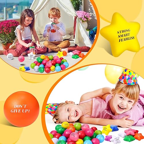Miniatura 5 de 140 bolas motivacionales para aliviar el estrés, con forma de estrella, manejo de la ira, bolas de espuma coloridas para ejercicios de mano para
