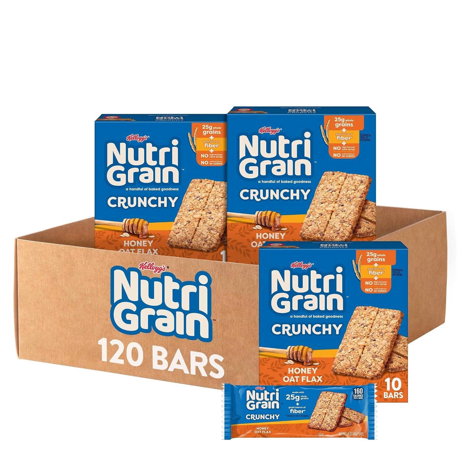 - Crunchy Honey Oat Flax Bars, Fiber Snacks, Whole  (12 Boxes, 120 Bars)