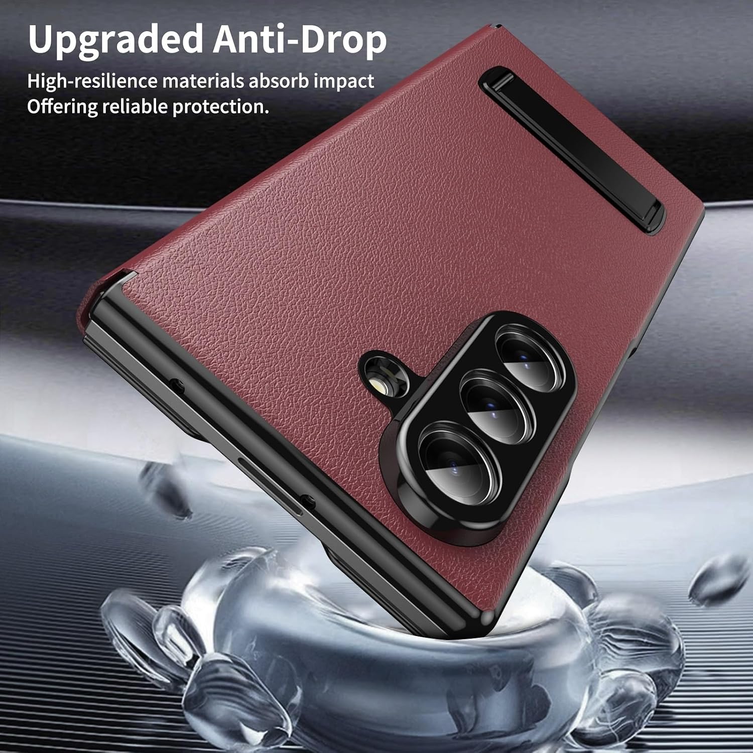 Compatible with Samsung Galaxy Z Fold 7 Case with Kickstand Magnetic Protective Cover Slim Leather Flip Case Full Body Shockproof Phone Case Compatible with Samsung Galaxy Z Fold 7(Red)