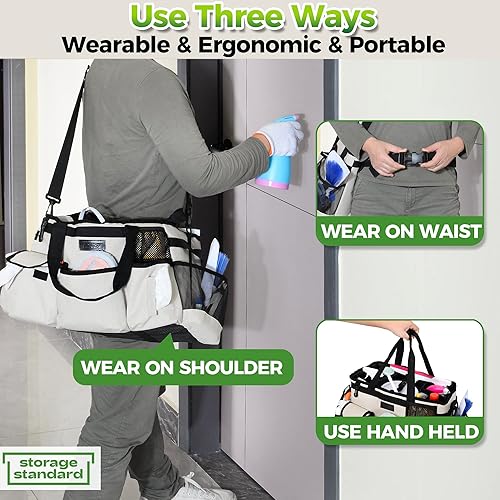 Miniatura 8 de Organizador de limpieza con asa, bolsa grande para suministros de limpieza de casa y baño, 15 x 8 x 10.5 pulgadas, organizador de suministros de