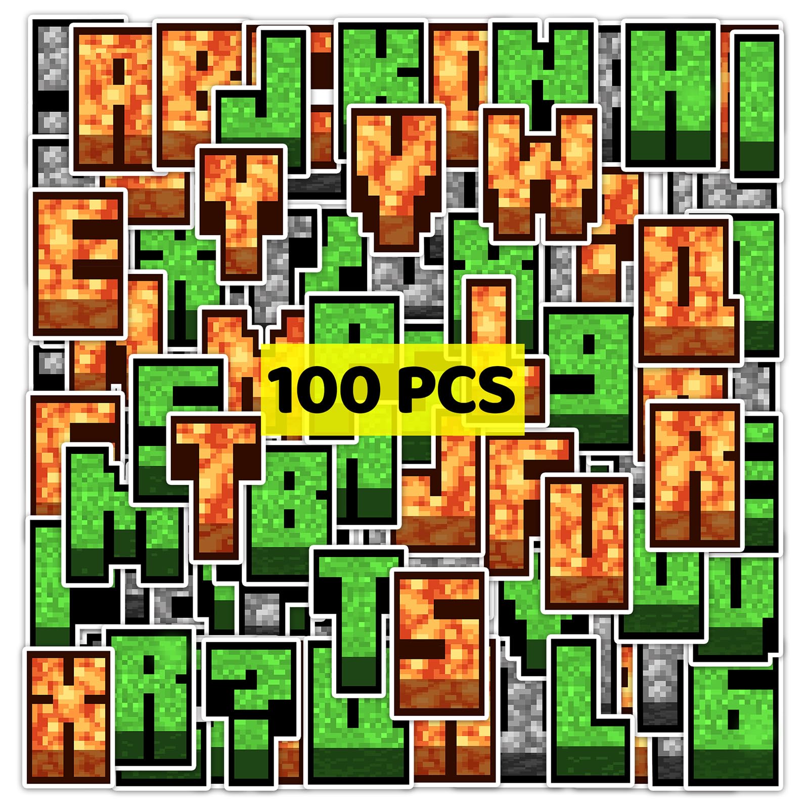 GTOTd Pixel Game Block Letter Stickers (100Pcs) Blocky Letter Gifts Merch Party Supplies Vinyl Water Bottle Luggage Guitar Skateboard Aesthetic Stickers for Teens