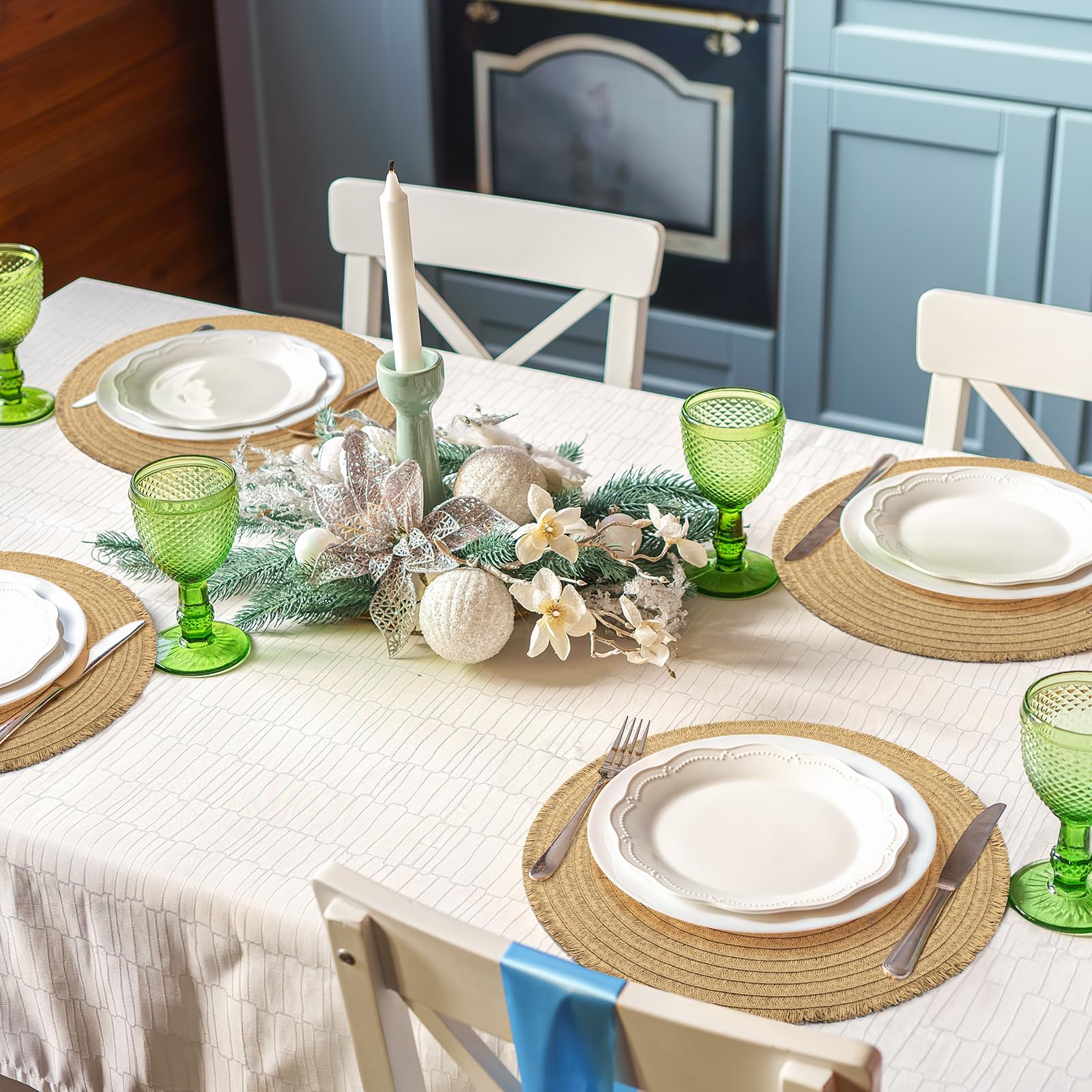 comfoyar Round Braided Placemats Set of 6, 38cm Non-Slip Paper Woven Place Mats with Short Tassel - Image 4