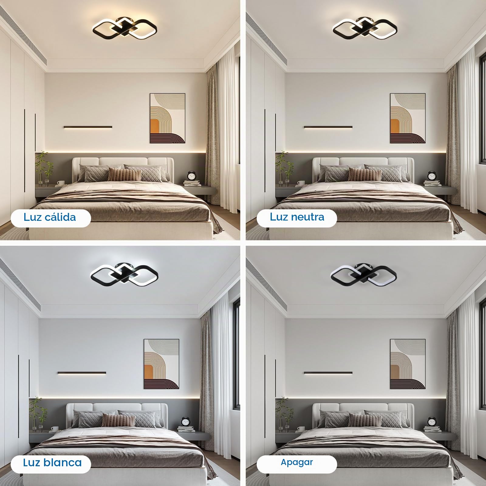 Lámpara de Techo LED Negro Regulable con Mando 3000K-6500K, 40.5CM | 40W 4500LM Plafon LED Techo Cuadrado con Mando 3000K-6500K, Luz de Techo Acrílico para Salon Dormitorio Comedor
