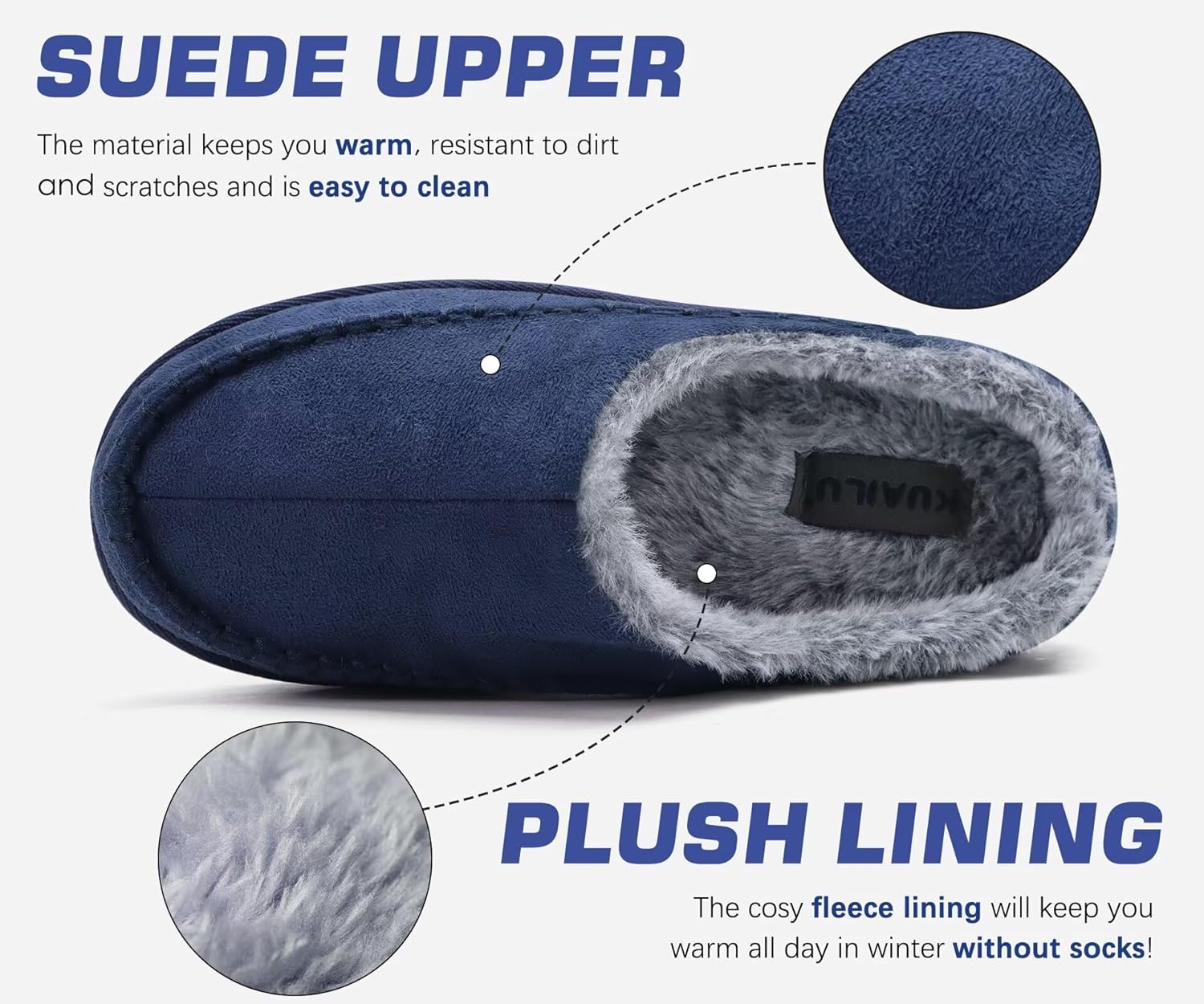 KuaiLu Mens Clog Slippers with Arch Support Suede Faux Fur Memory Foam Warm House Shoes Comfortable Slip-on Mans Bedroom Indoor Outdoor Slippers Rubber Sole - Image 5