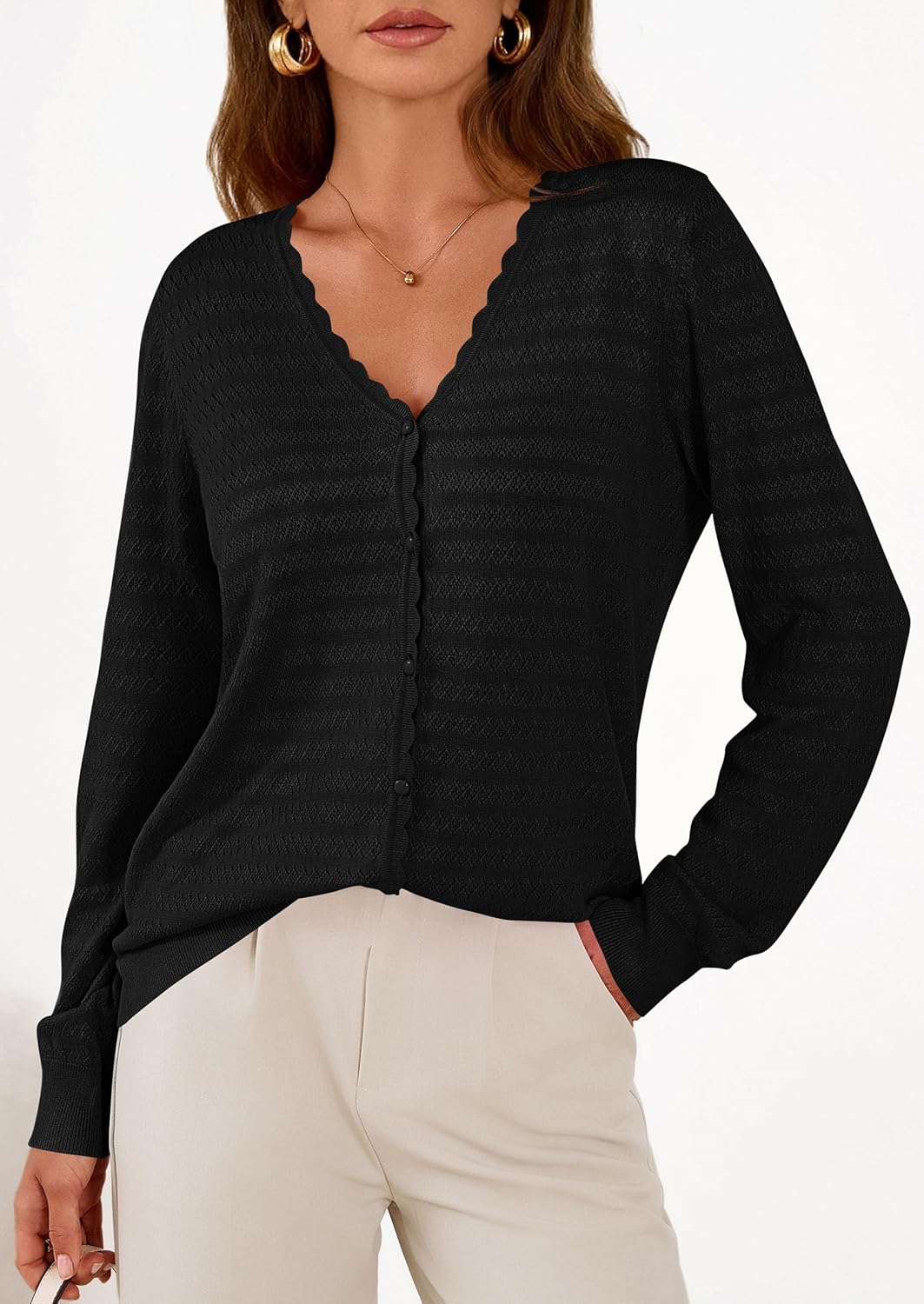 PRETTYGARDEN Lightweight Cardigans for Women Trendy Cozy Fall Fashion Long Sleeve Button V Neck Soft Knit Spring Sweater Tops - Image 2