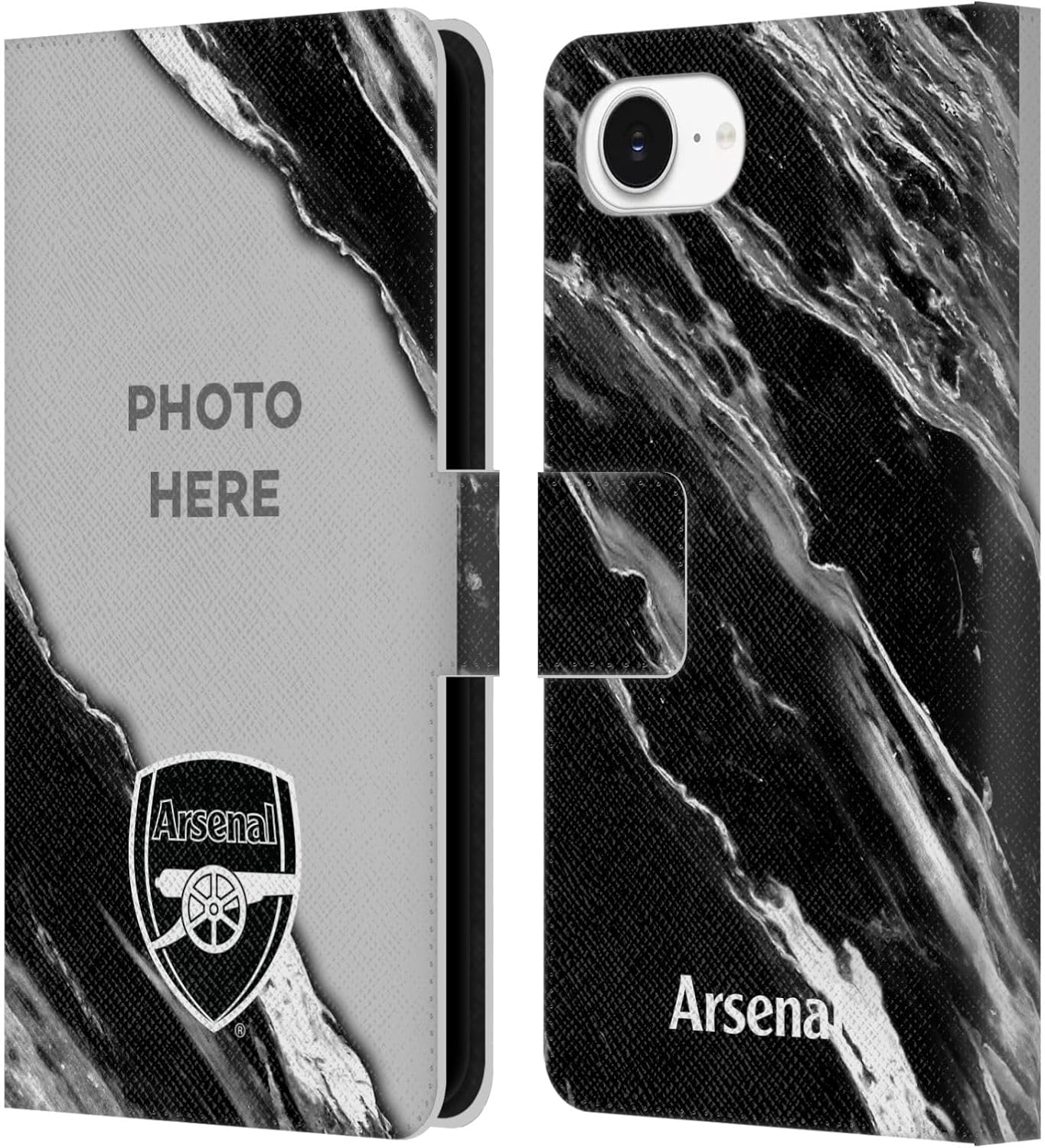 Head Case Designs Officially Licensed Custom Customized Personalized Arsenal FC Marble Customised Photos Leather Wallet Case Compatible with Apple iPhone 16e / iPhone 17e