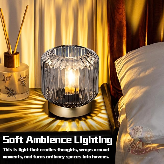 MJ PREMIER MJ PREMIER Battery Operated Lamp with Timer Cordless Table Lamps for Home Decor Battery Powered Nightlight with LED Bulb Decorative Glass Beside Lamp for Bathroom Bedroom Living Room Grey photo 3
