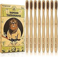 Vista 1 de Cepillos de dientes de carbón de bambú natural biodegradables y ecológicos 4 cerdas suaves + 4 cerdas medianas Ideal para hogares, hoteles