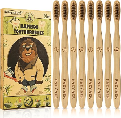 Cepillos de dientes de carbón de bambú natural biodegradables y ecológicos 4 cerdas suaves + 4 cerdas medianas Ideal para hogares, hoteles