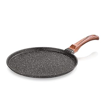 Echt Die Cast Aluminium Non Stick Dosa Tawa,Size 28 cm, Flat Roti and Chapati tawa, Granite Finish,Wooden Finish, Soft Touch Handle, PFOA Free, Idle for Indian Style Cooking,(Grey)