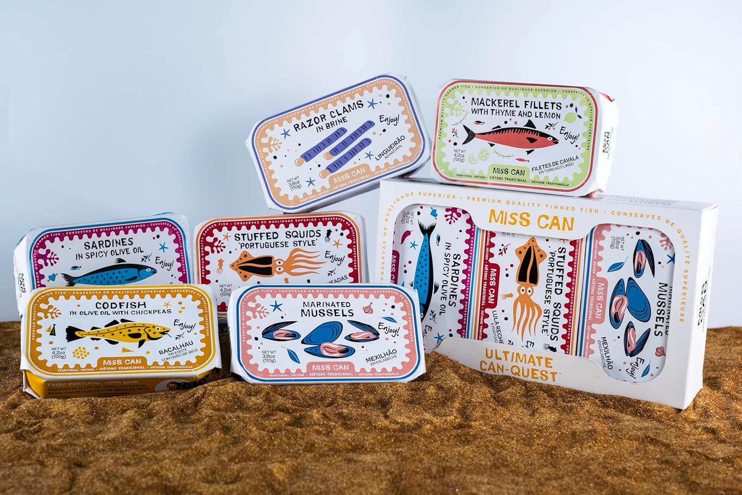 Miss Can Ultimate Can-Quest Premium Tinned Seafood Variety Pack | Sustainably Caught | Hand Packed in Portugal | Authentic & Natural Flavors | High Protein, Rich Nutrients | 4.2oz Tins | 6 Pack
