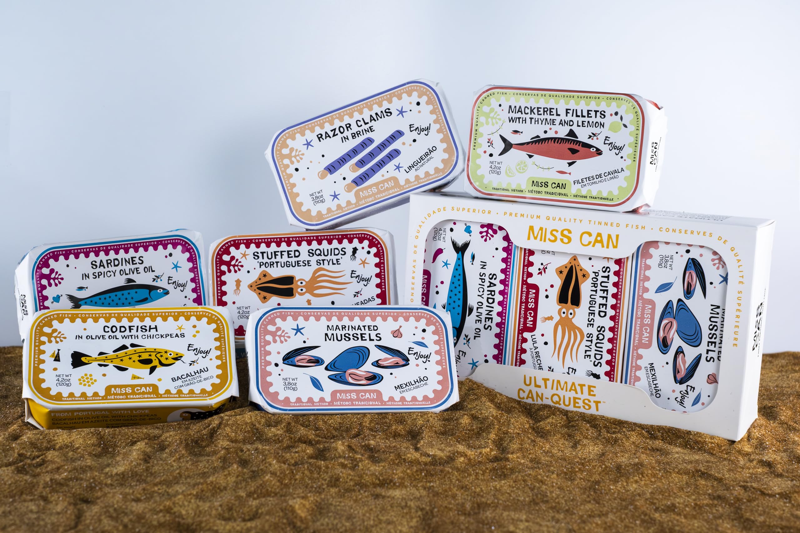 Miss Can Ultimate Can-Quest Premium Tinned Seafood Variety Pack | Sustainably Caught | Hand Packed in Portugal | Authentic & Natural Flavors | High Protein, Rich Nutrients | 4.2oz Tins | 6 Pack