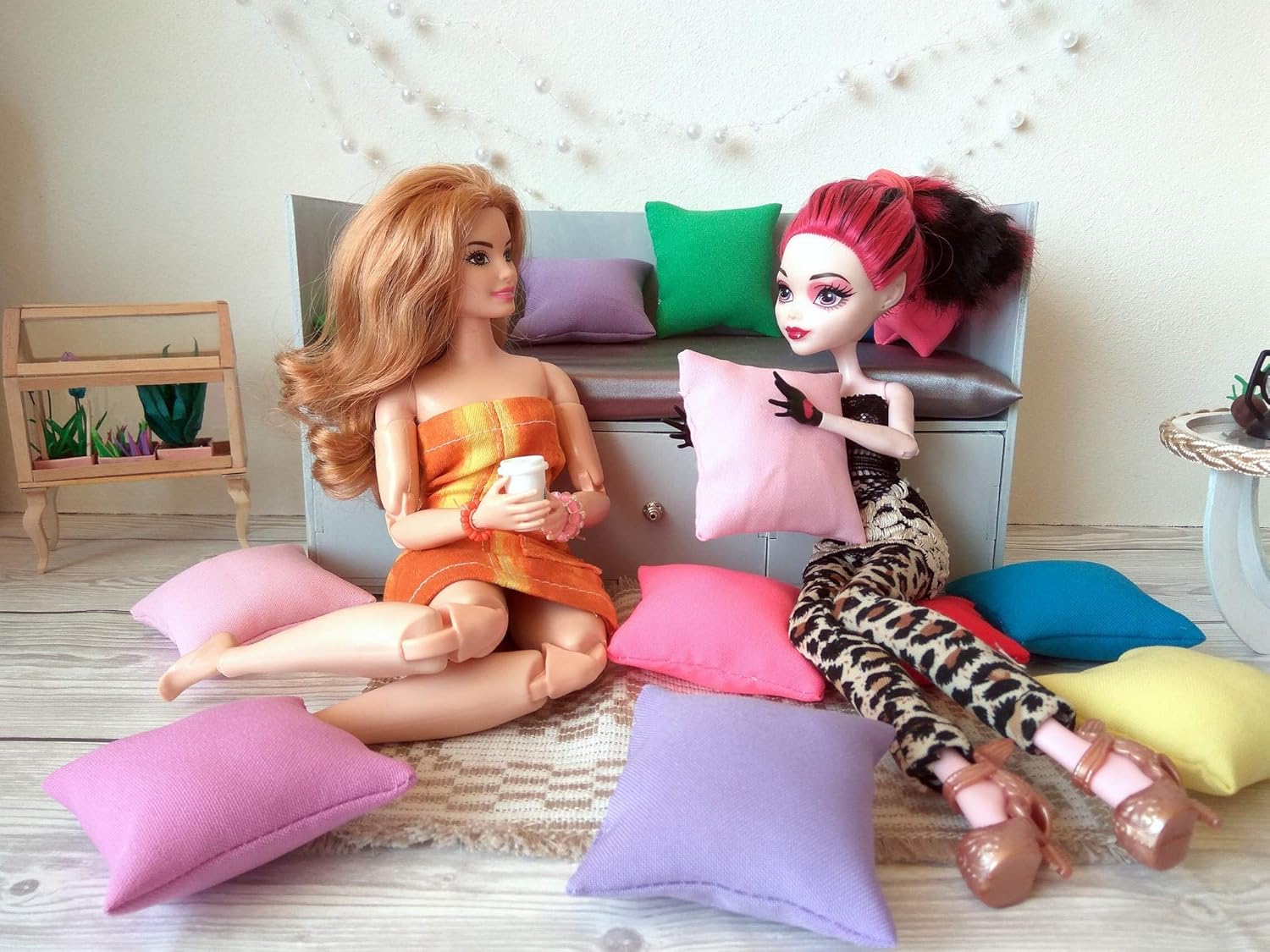 Miniature Pillows Set of 3. Dollhouse Furniture Bedding Throw Cushion Doll Bedroom Decor