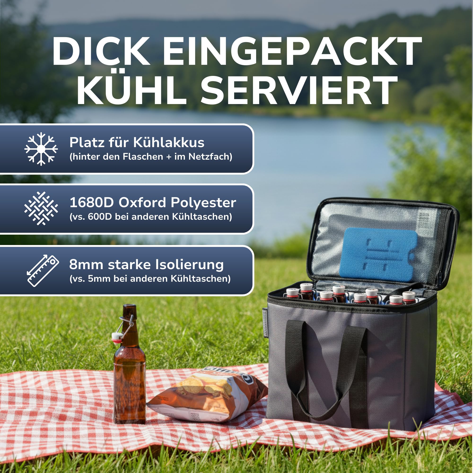 BIERKUMPEL - Kühltasche für Bierflaschen und Bierdosen – Faltbare, isolierte Thermotasche für Getränke – leicht & robust – ideal für Grillen, Party, Festival & Camping