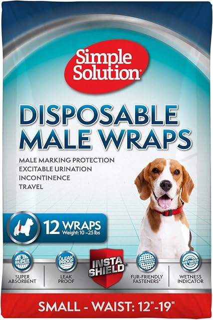 Simple Solution Disposable Dog Diapers for Male Dogs | Male Wraps with Super Absorbent Leak-Proof Fit | Excitable Urination, Incontinence, or Male Marking