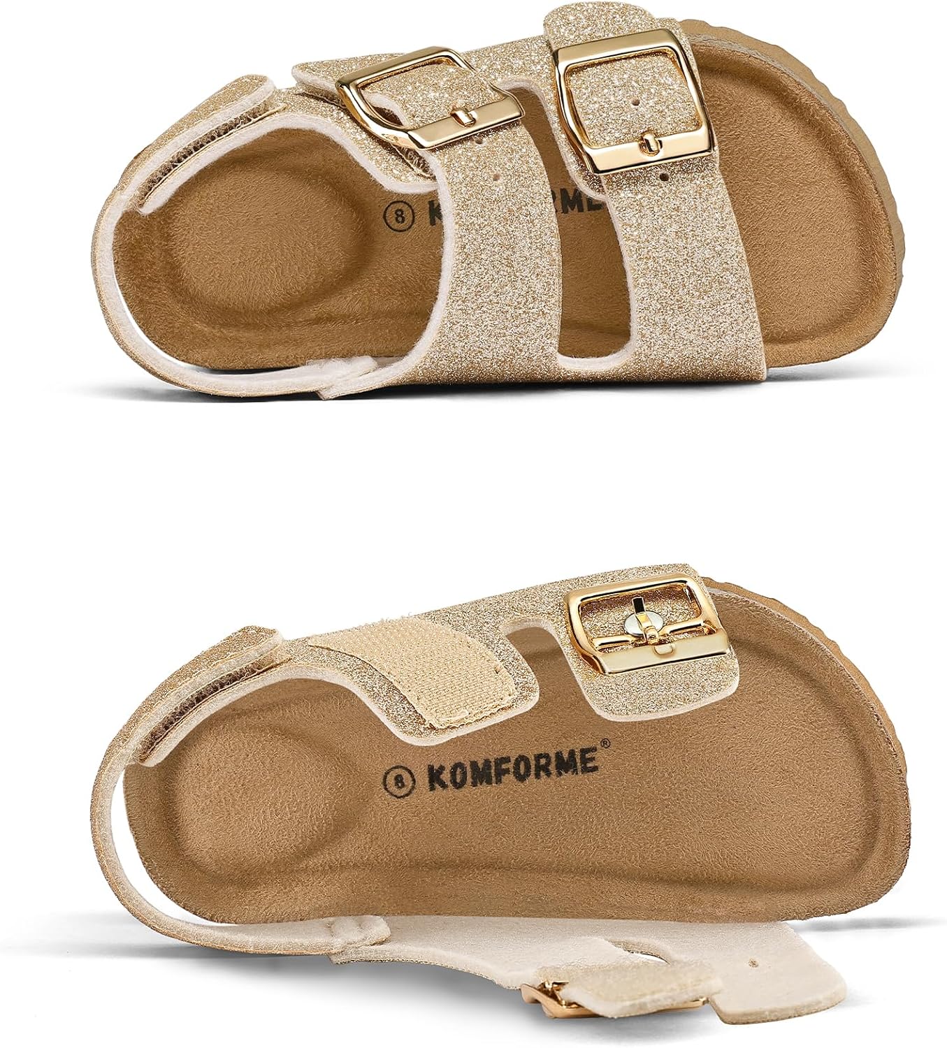 K KomForme Toddler Sandals Boys Girls Cork Footbed Open-toe Sandal Comfort Double Buckle Slip-on Shoes with Adjustable Back Strap