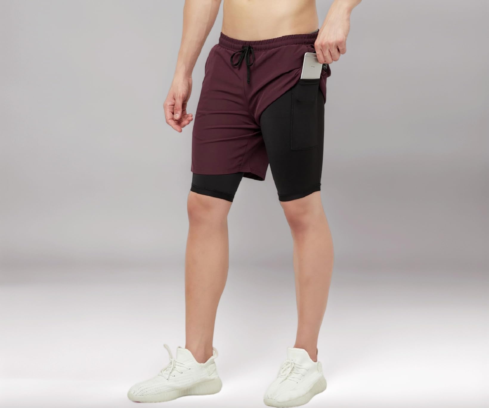 TRUEREVO - 2 in 1 Running Sports Shorts for Men with Mobile Phone Pocket - Quick Dry & Lightweight Moisture-Wicking Active Wear, Gym Shorts for Men Workout - Double Layer Half Pant with Inner Tights