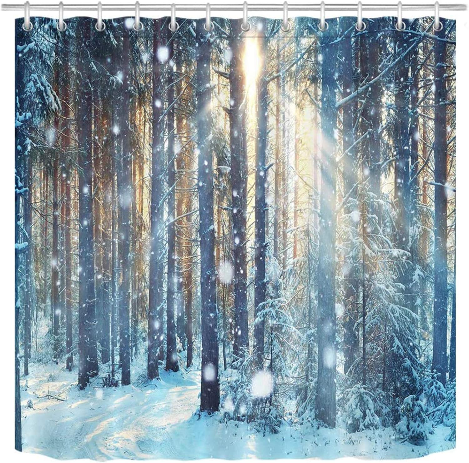 LB Winter Shower Curtain Set Jungle Forest Wood Tree in Snow Bathroom Curtain with Hooks 72x72 inch Waterproof Polyester Fabric Bathtub Curtain