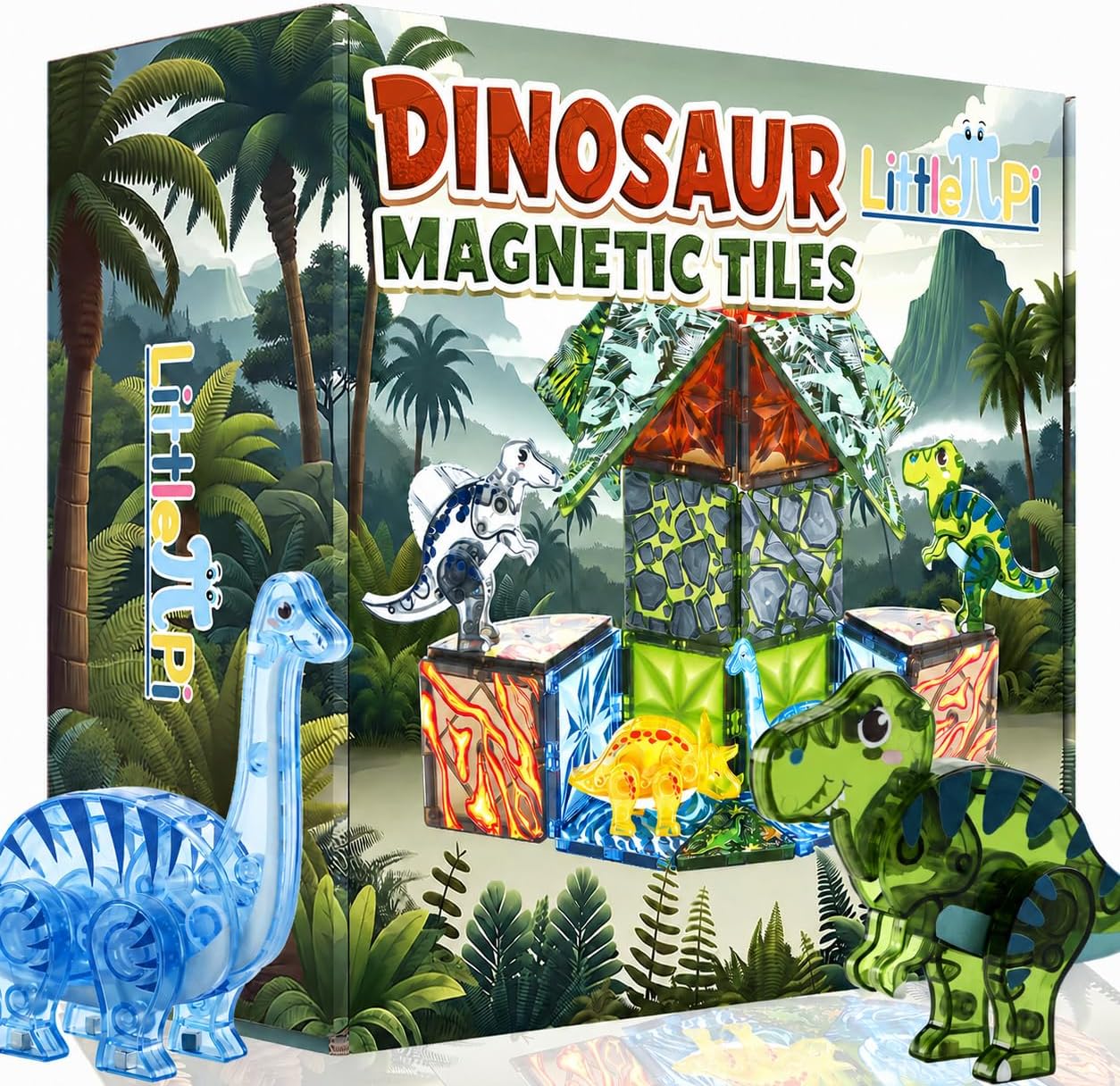 Magnetic Tiles Dinosaur Toys for Kids 3-7 Magnet Building Blocks Toddler Dino Toys – Educational STEM Toys 3 Year Old Boy Gift Learning Resources for Kids Ages 3 4 5 6 7 8 Gifts for 4 Year Old Boys