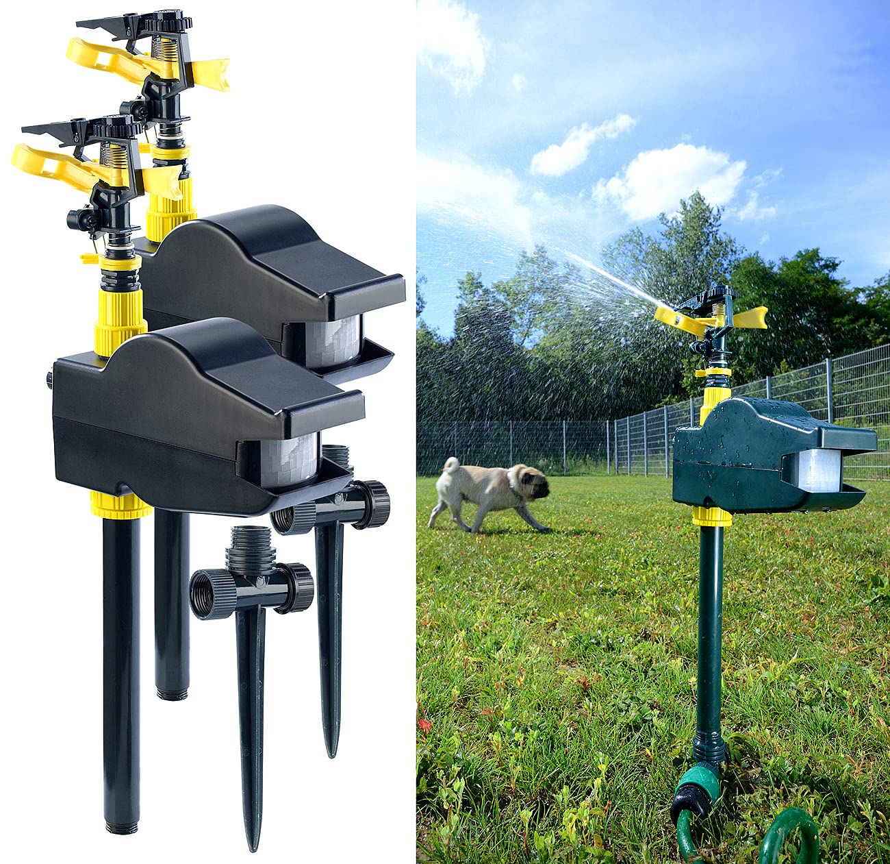 Exbuster Tierschreck: 2er Pack Wasserstrahl-Tiervertreiber, Bewegungsmelder, (Katzenschreck Bewegungsmelder, Wasserstrahl Tierschreck, Hund)