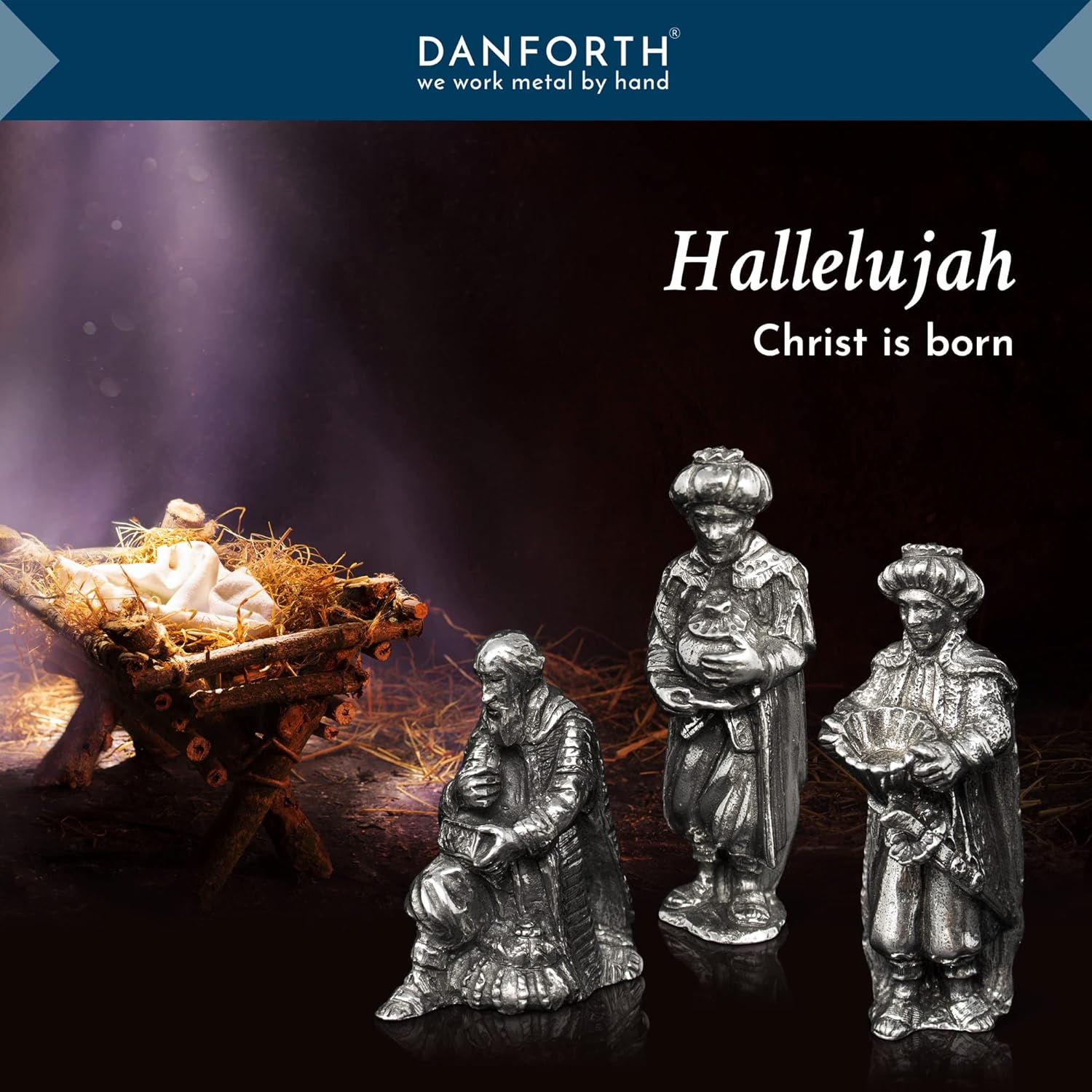 DANFORTH The Three Kings Nativity Set – Handcrafted Pewter Nativity Wisemen Figurines – Made in USA