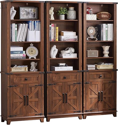 Miniatura 10 de Estantería de 5 niveles de 70" de altura con puertas de granero, estante grande de exhibición de libros estilo granja con estantes ajustables y Azul