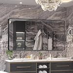 Miroirs à cadres noirs pour salle de bains, 24 x 36 Miroir de salle de bain rectangle pour mur, miroir noir mat avec verre trempé, anti-rouille, suspendu horizontalement ou verticalement