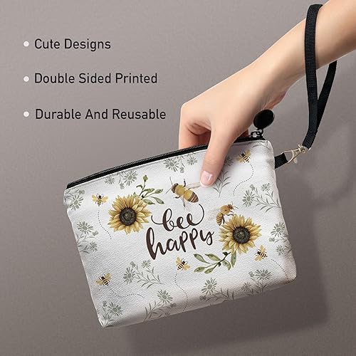 Miniatura 2 de Bolsa de maquillaje de viaje, Blanco, Abeja-abeja feliz