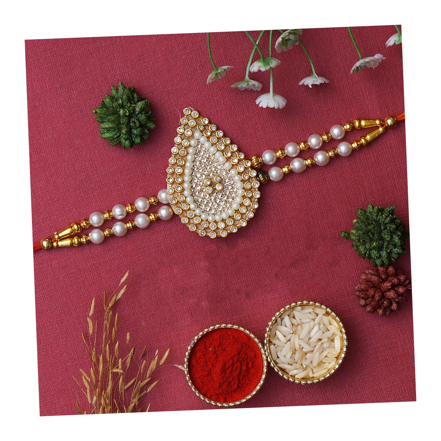 eCraftIndia Designer Rakhi with Roli Chawal Pack and Raksha Bandhan Greeting Card - Rakhi for Brother (B0B6GDVMH7) Amazon Price History, Amazon Price Tracker