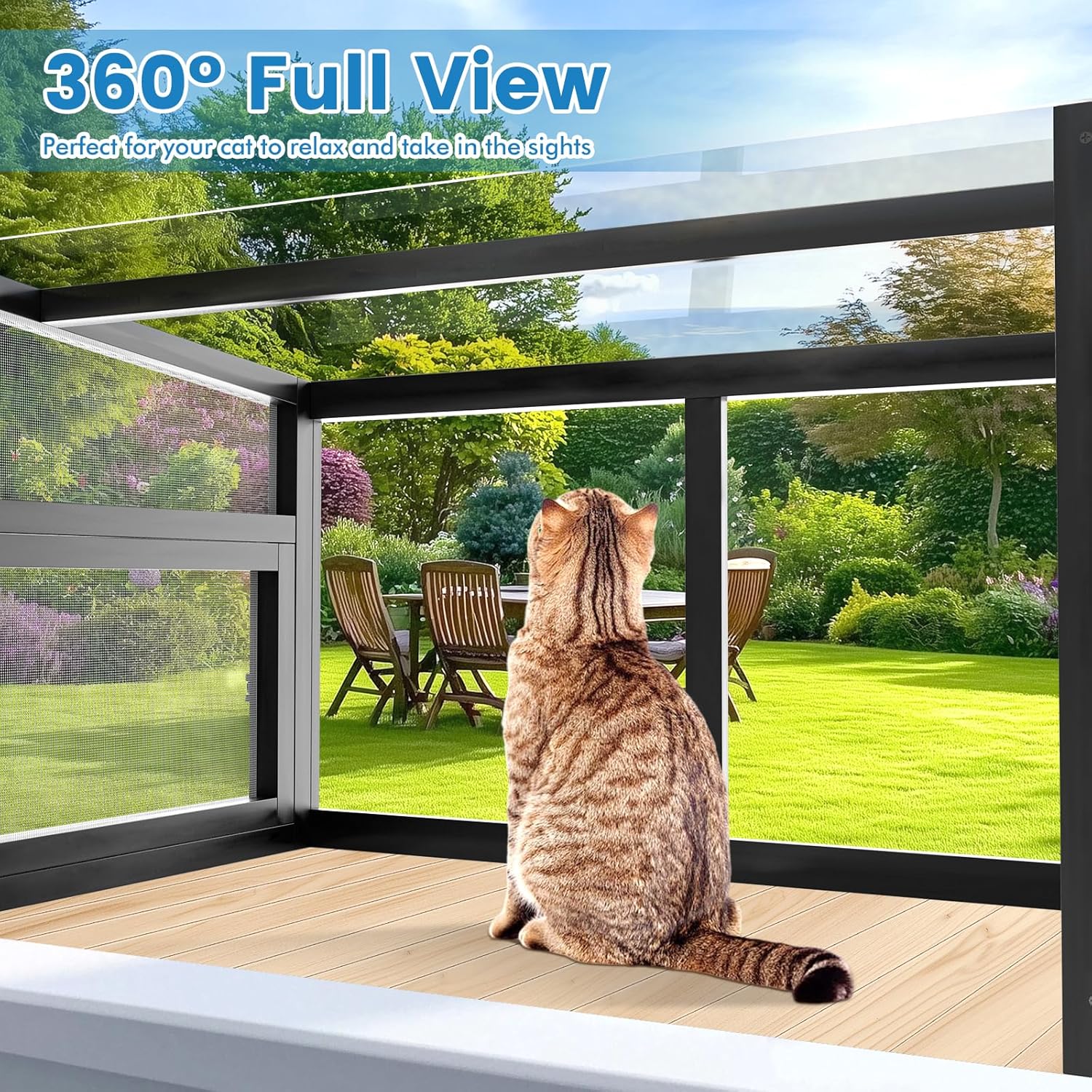 Cat Window Box Catio Outdoor Cat Enclosure Perch with Bug Proof Wire Mesh Window Catio Side Door for Cats Sunbathing, Napping, Overlooking