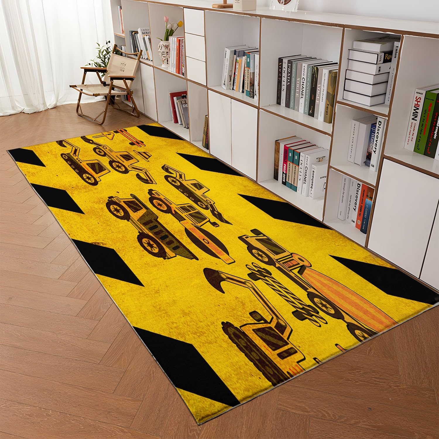 Tappeto Salotto 80 x 150cm Veicolo da costruzione dei cartoni animati Tappeti Camera da Letto, Rug Cucina Antiscivolo Lavabile per Tavolino da Salotto, Bagno, Tappeto Bambini Cameretta