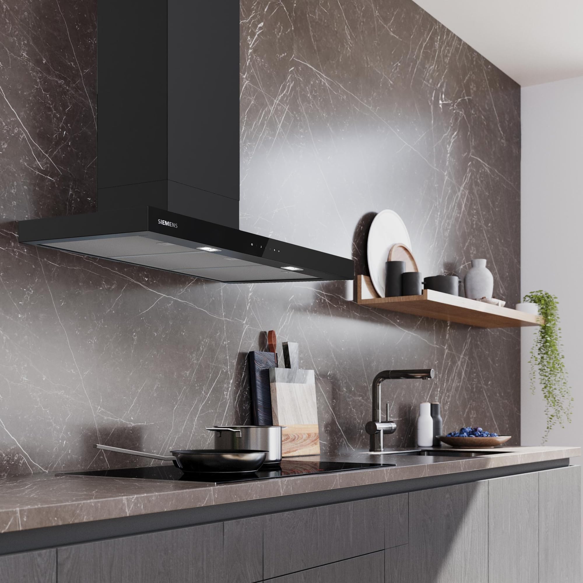 Siemens - Campana Extractora Decorativa de Pared, iQ500, 90 cm de ancho, negro mate, LC97BDN60