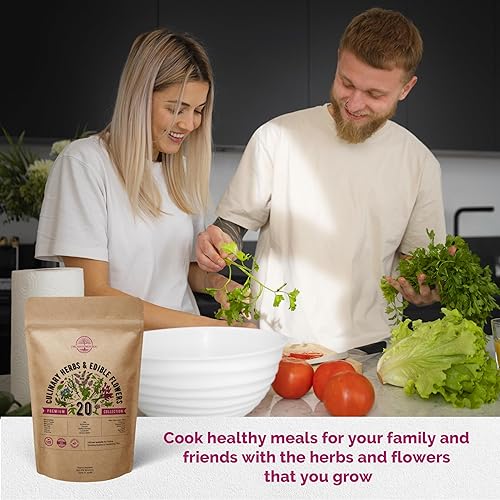 Miniatura 6 de Paquete variado de 20 hierbas culinarias y semillas de flores comestibles para plantar en interiores y exteriores. Más de 5100 semillas de jardín de