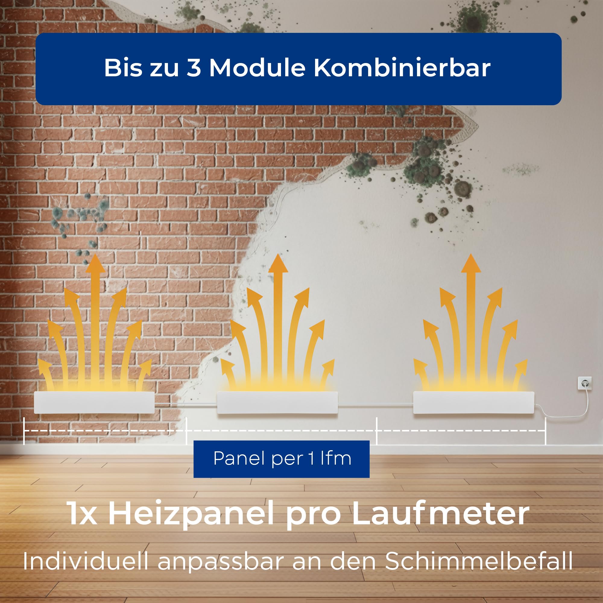 Wandheizung für feuchte Wände - effiziente Schimmel Heizung zur Wandtrocknung - kompakte Infrarot Wandheizung für ein gesundes Raumklima und langfristigen Schutz