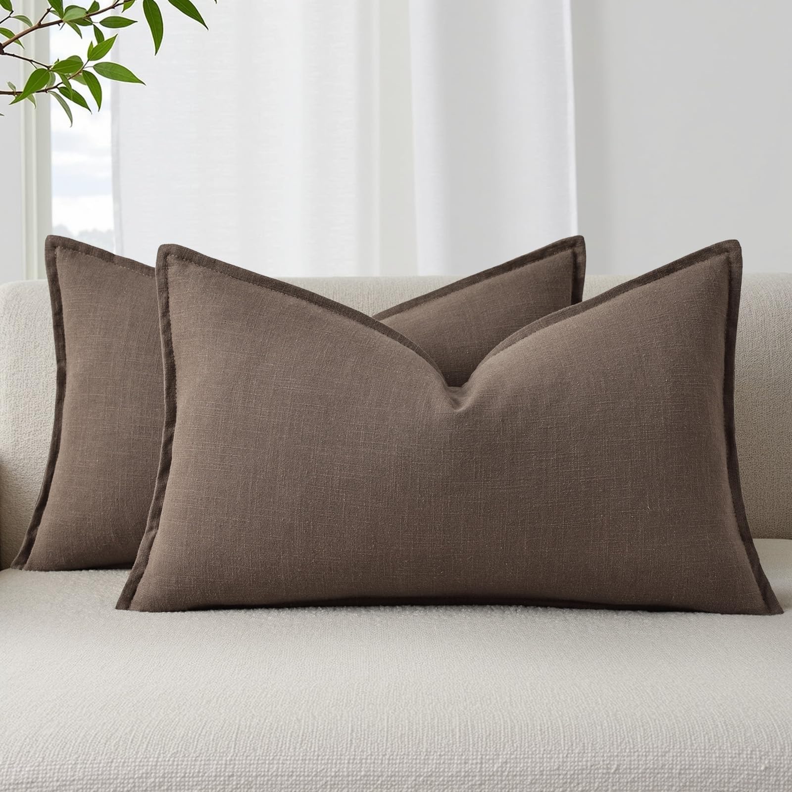 decorUhome Fall Brown Linen Throw Pillow Covers 12x20 Set of 2