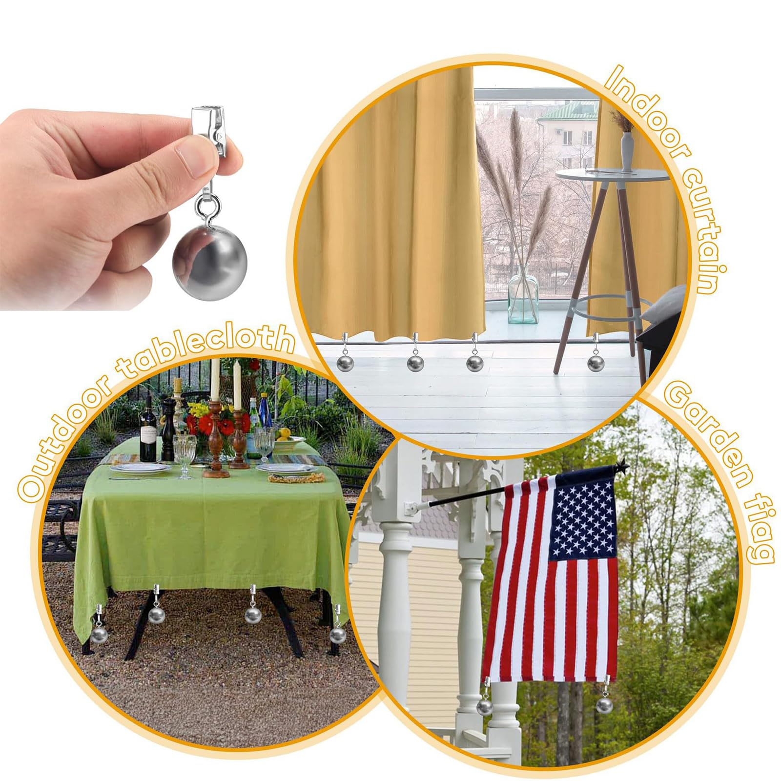 Pesos resistentes para mantel, bola de metal con clips para mantel, mesas al aire libre, bandera de Navidad, cortinas de ducha, peso de cortina