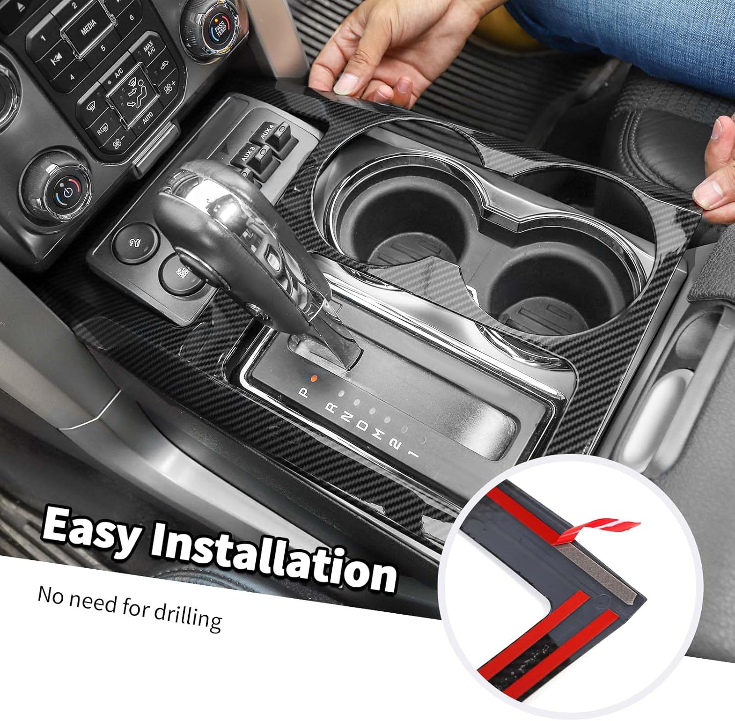 Jimen Compatible with Ford F150 2009-2014, Gear Shift Panel Cover Interior Trim Accessories (Carbon Fiber)