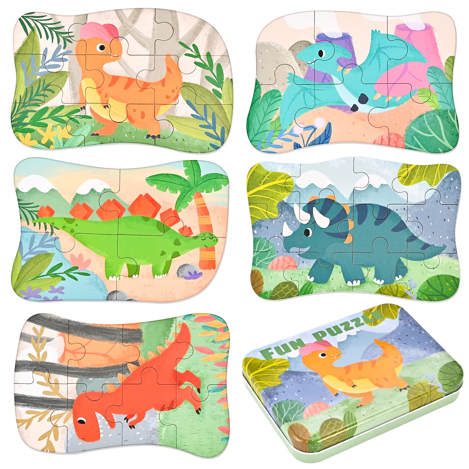 Faburo Puzzle Infantil de Dinosaurio Rompecabezas niños, Puzle de 5 imágenes, Juguete Educativo Montessori Madera Puzzles Adecuado para Niños y niñas a Partir de 3, 4 y 5 años