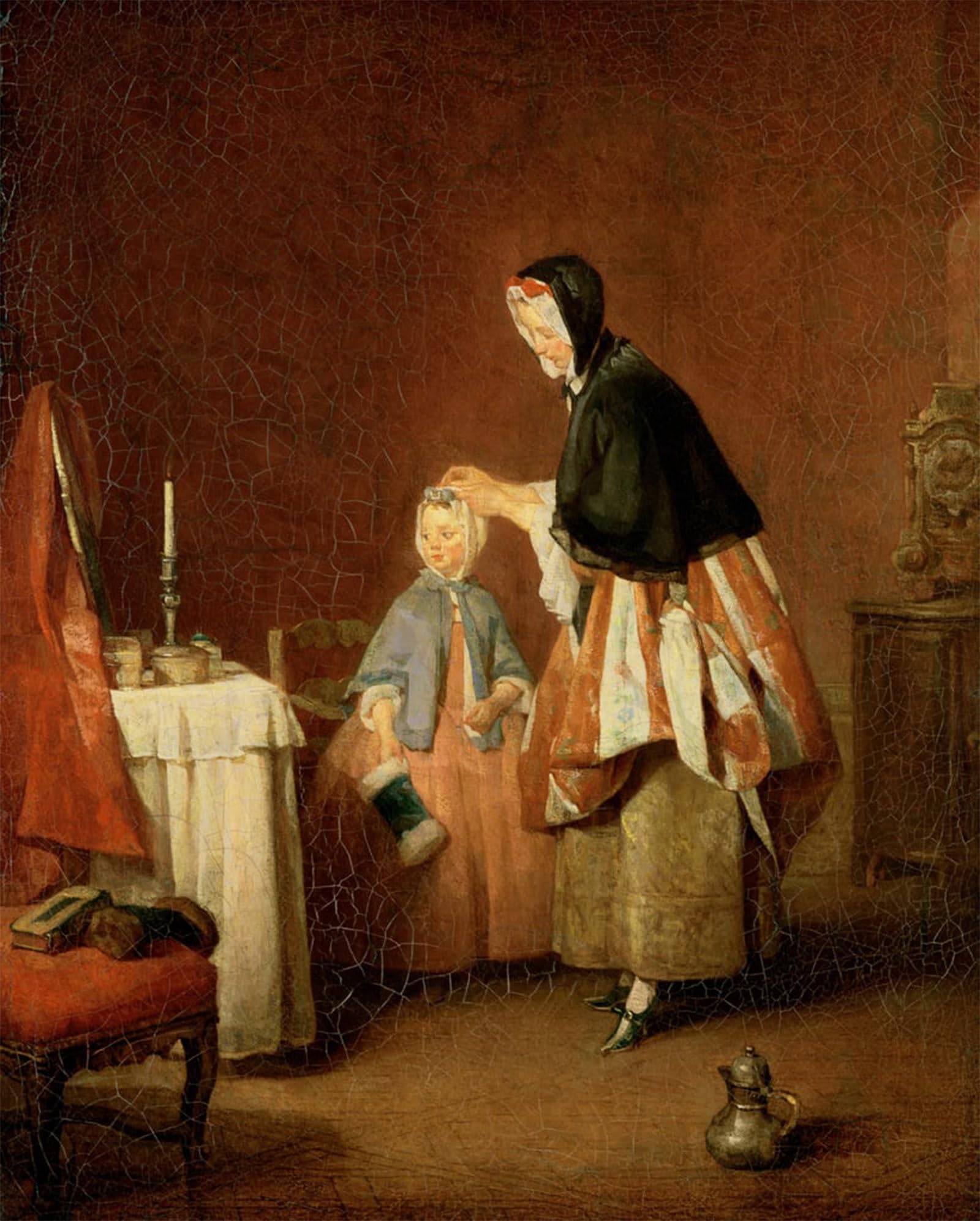 ARTXLXXBN Famous Painting Canvas Artwork Graffiti Print the Morning Toilet by Jean Baptiste Simeon Chardin Portrait Canvas Image for Home Decor 60x90cm