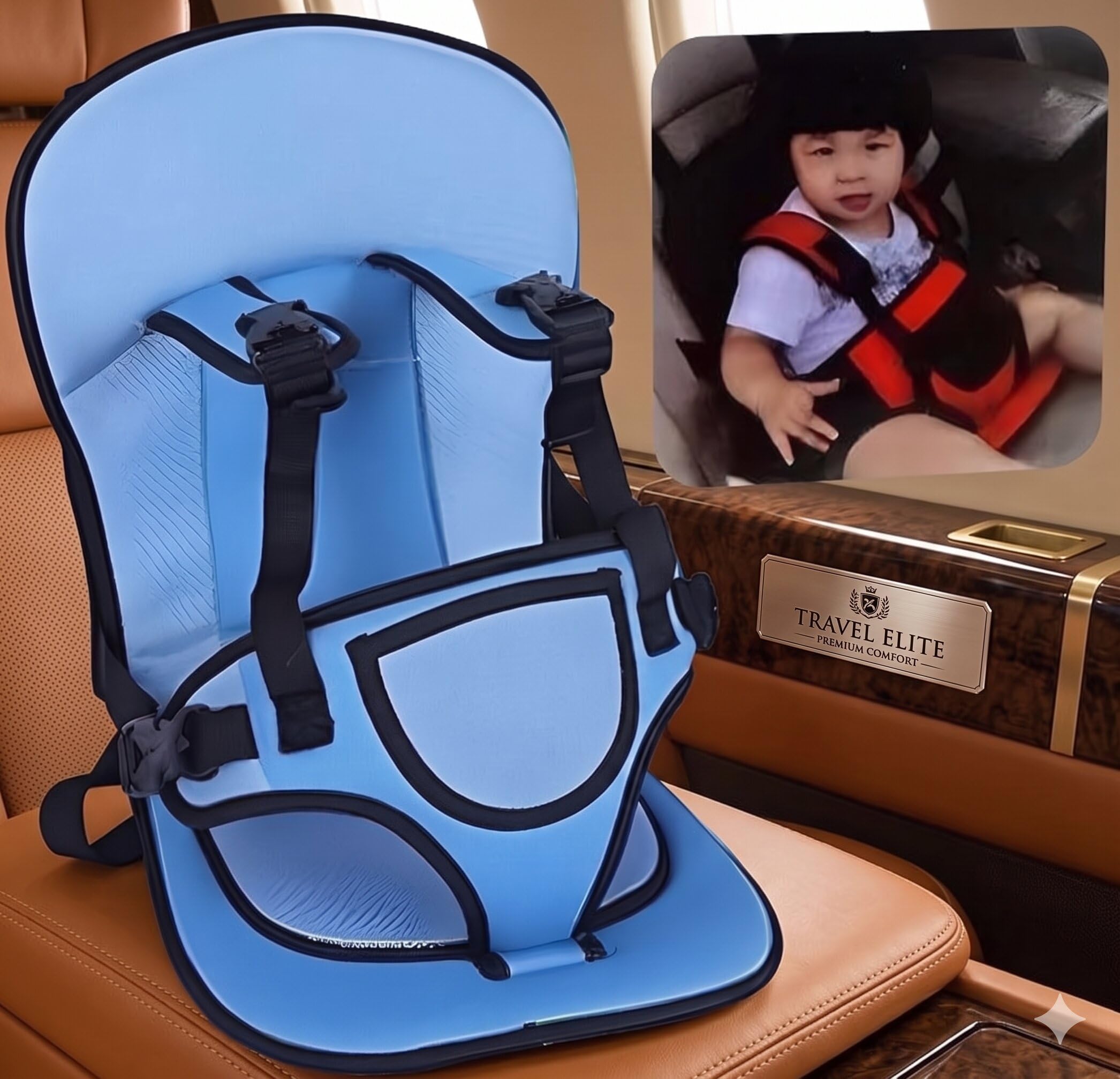 Blue Travel Companion Seat for Young Passengers, Supportive Back Cushioning, Adventure Ready Design, Ergonomic Comfort Build, Secure Journey Assistant, Portable Transport Solution, Premium Stitch Finish-image-5