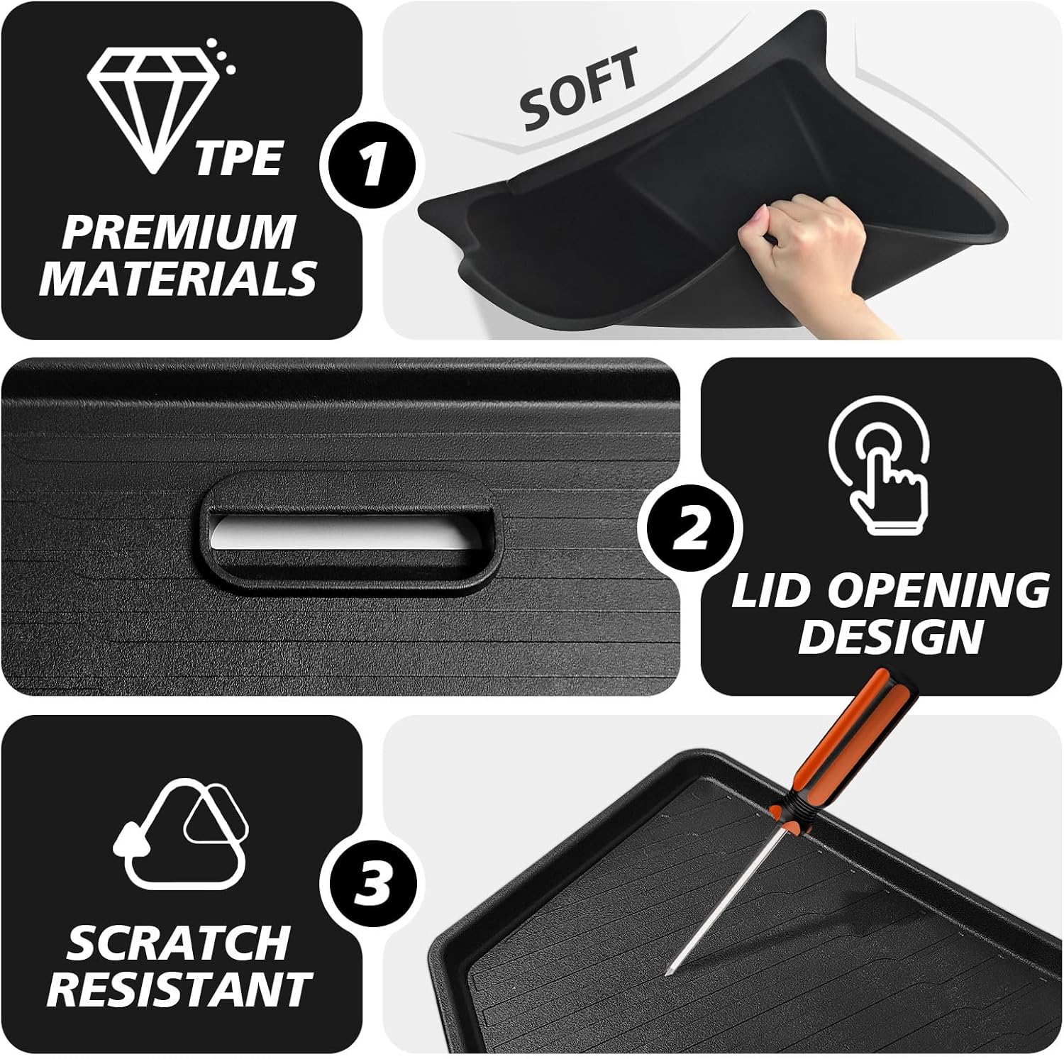 BestEvMod for 2026+ Tesla New Model Y Juniper 2PCS Rear Trunk Storage Bins with Lids Rear Cargo Garbage Bins Waterproof Side Storage Box TPE Interior Accessories Custom Fit