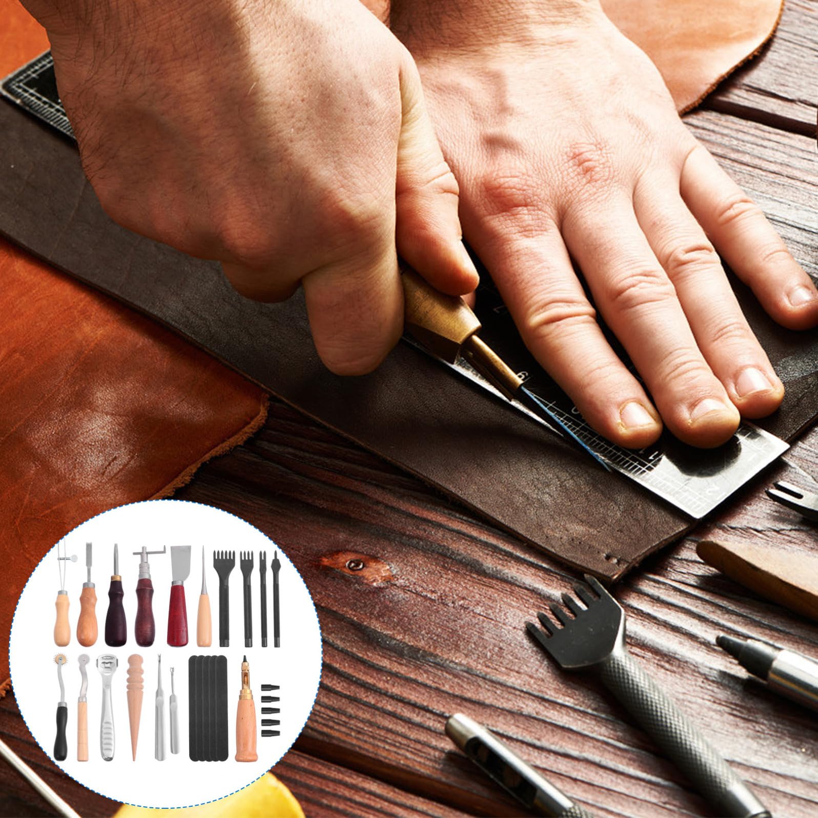 18 Piezas Kit de Herramientas de Cuero para Principiantes