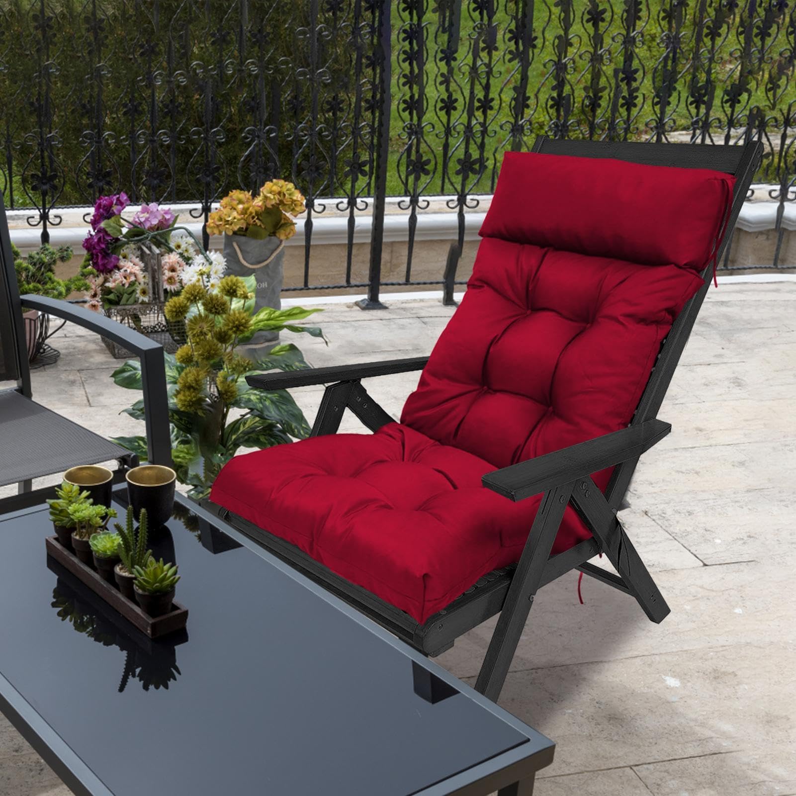 Cojín para Silla, cojín para Silla de terraza, cojín Profundo Plegable para Exteriores, cojín para Todo Tipo de Clima, Chaise Longue para terraza, Tumbona, cojín de Banco