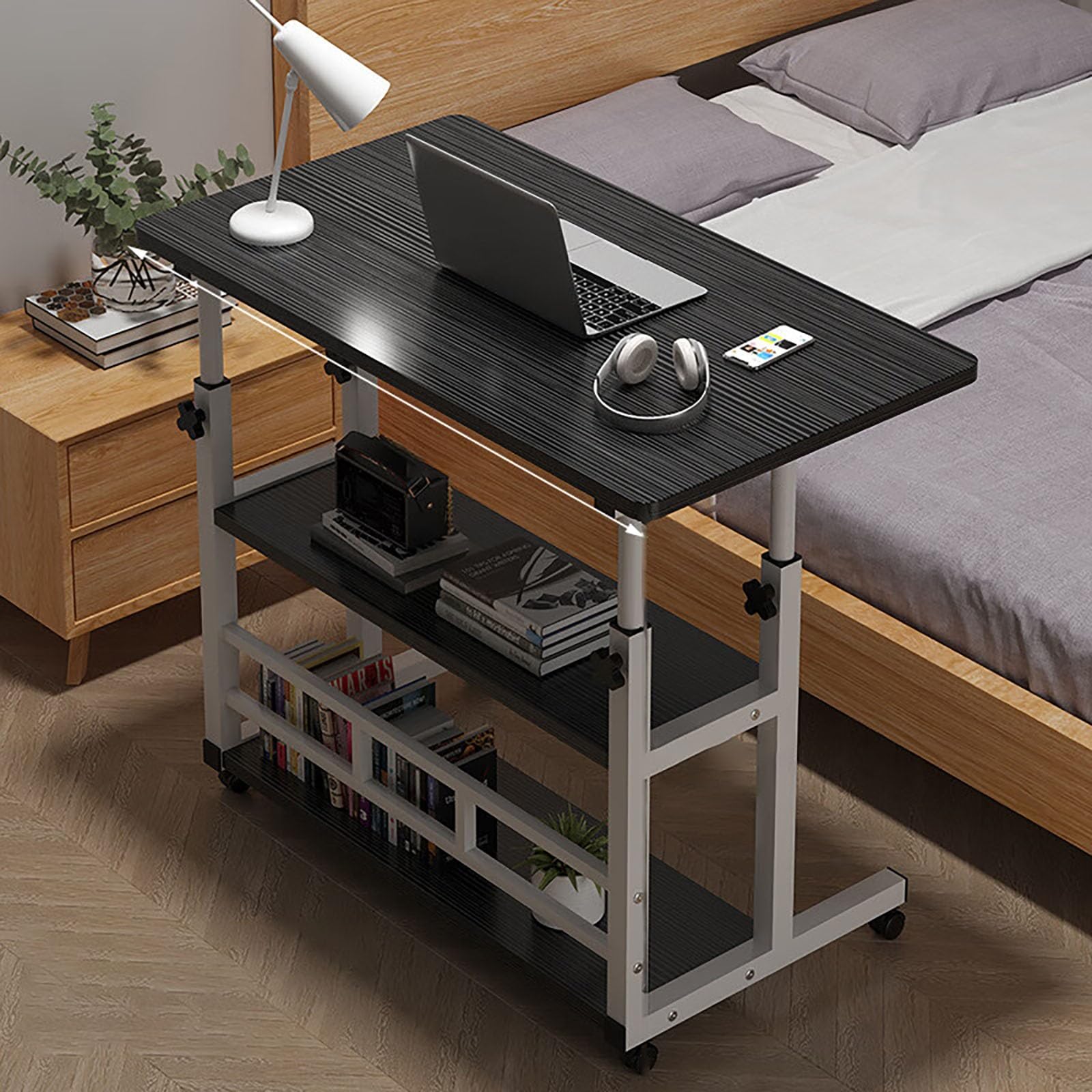 Adjustable End Table With Storage, Rolling Sofa Side Table, Modern Couch Tables That Slide Under, Height Adjustable Side Tables For Living Room, Multifunctional End Tables For Bedroom And Living Room(