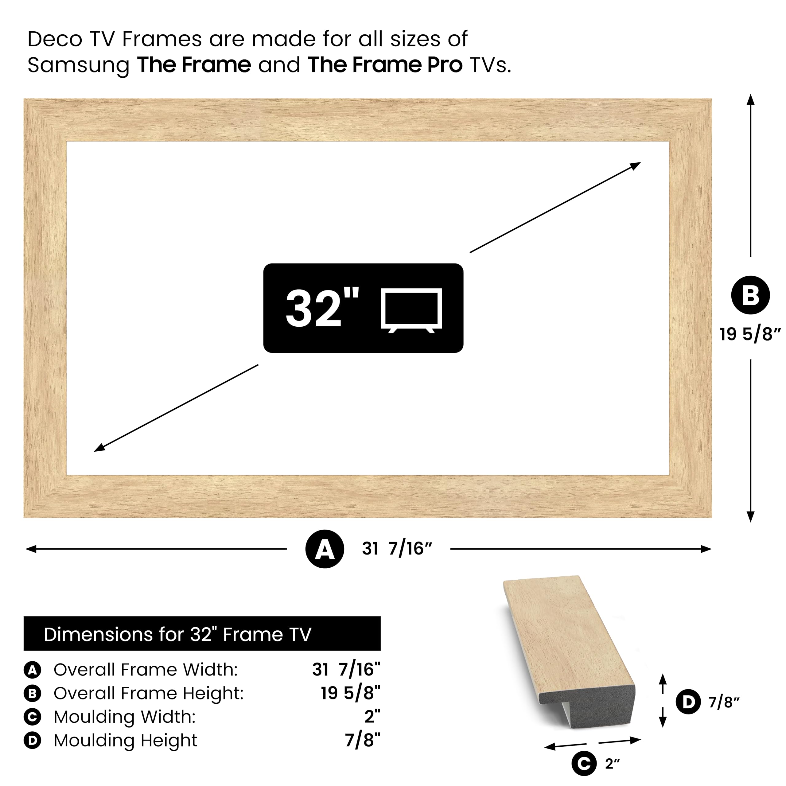 Frame My TV Deco TV Frames - Museum Maple Slim Frame Compatible