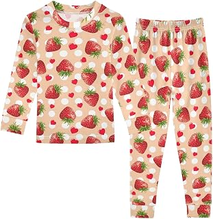 ODAWA Tee and Pant 2-Piece Set Matching Fall Pajamas Red Strawberry Dot Matching Pajamas