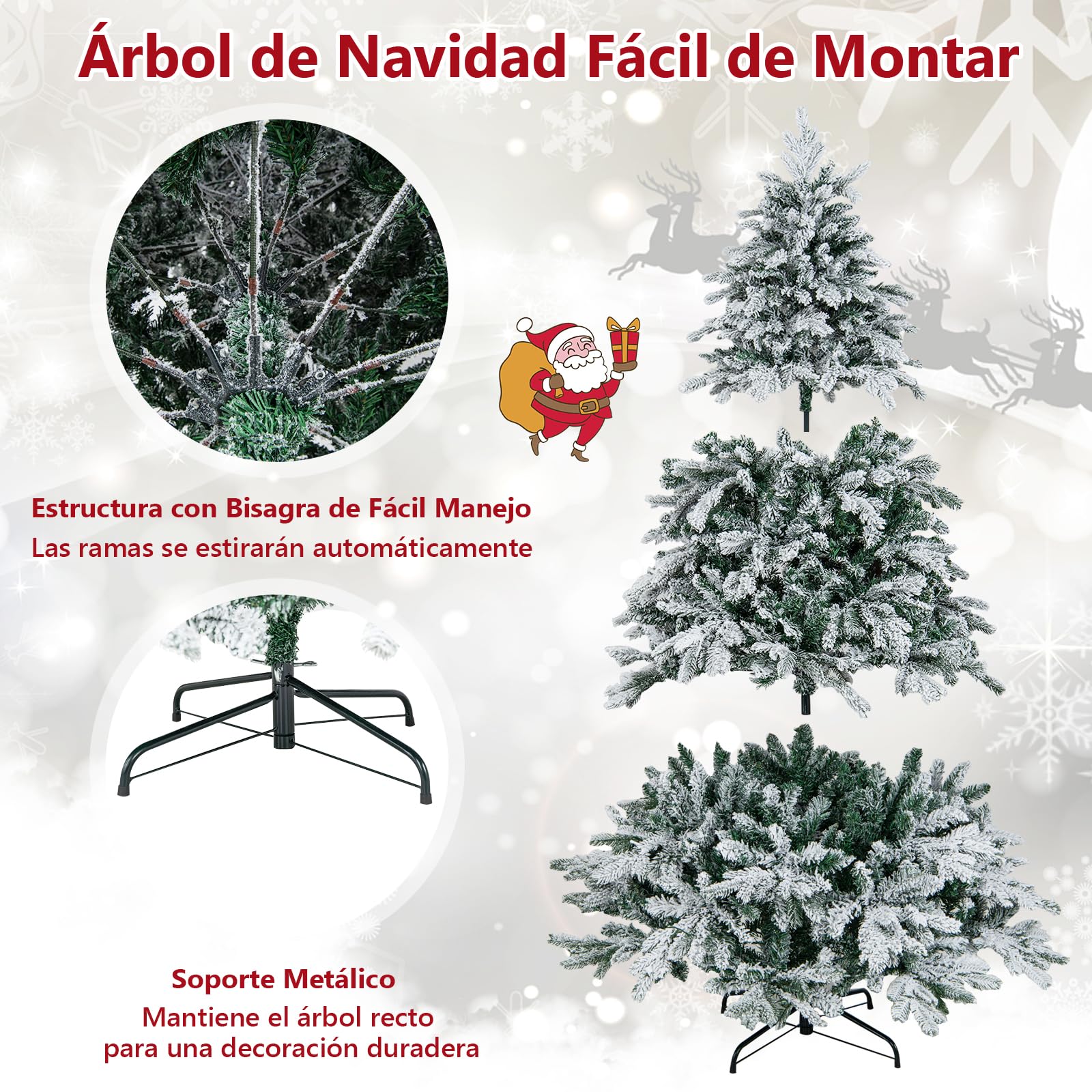COSTWAY Árbol de Navidad Nevado con Luces 180cm, Arbol de Navidad con Luces Incorporadas, 260 Luces LED Cálidas, 1415 Puntas de PVC y PE, Arvore de Natal Hogar Oficina Fiesta (180cm)