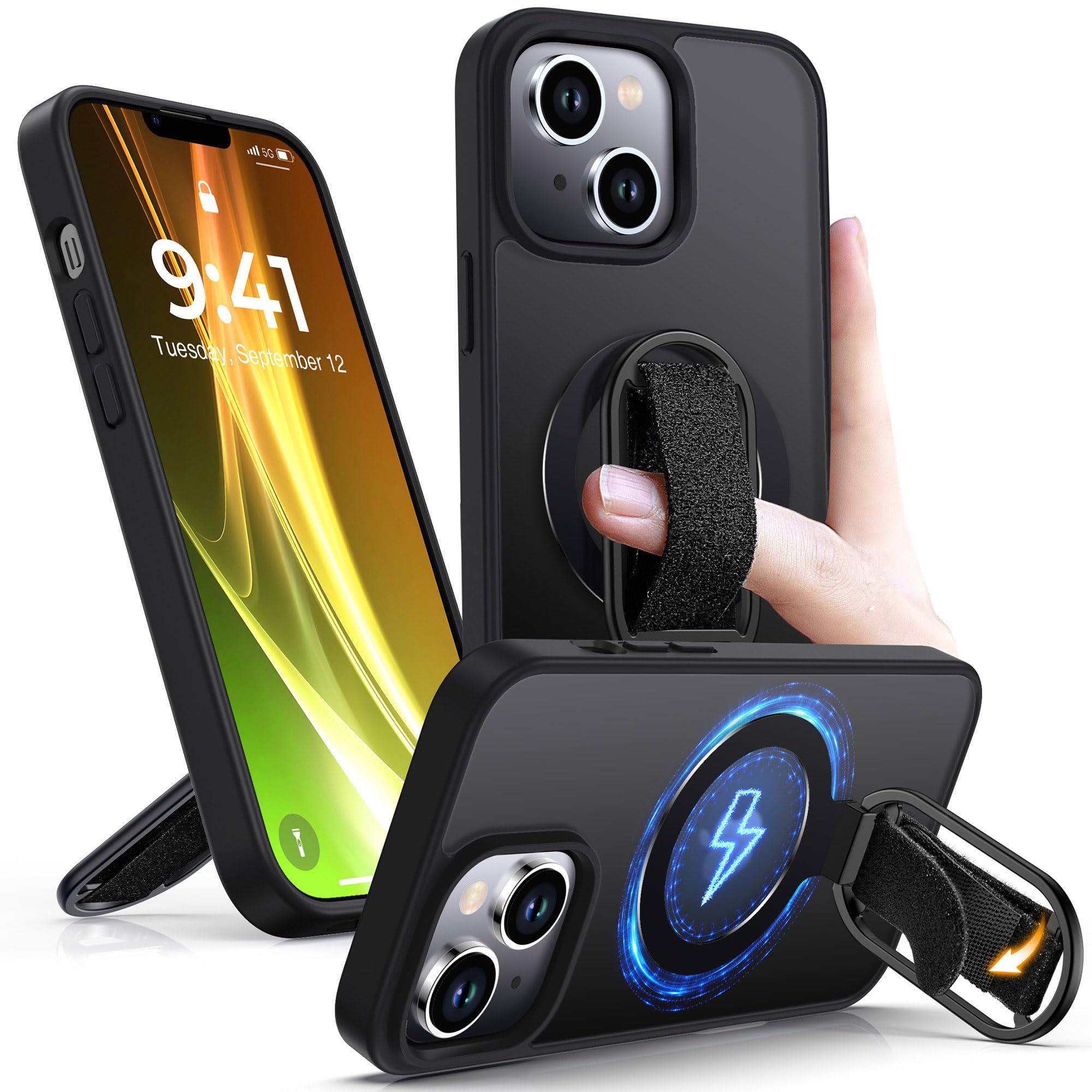 Shields Up for iPhone 13 Case with Stand, 13 Phone Case with Ring Holder & Phone Grip [Compatible with MagSafe] Translucent Matte Cover for iPhone 13