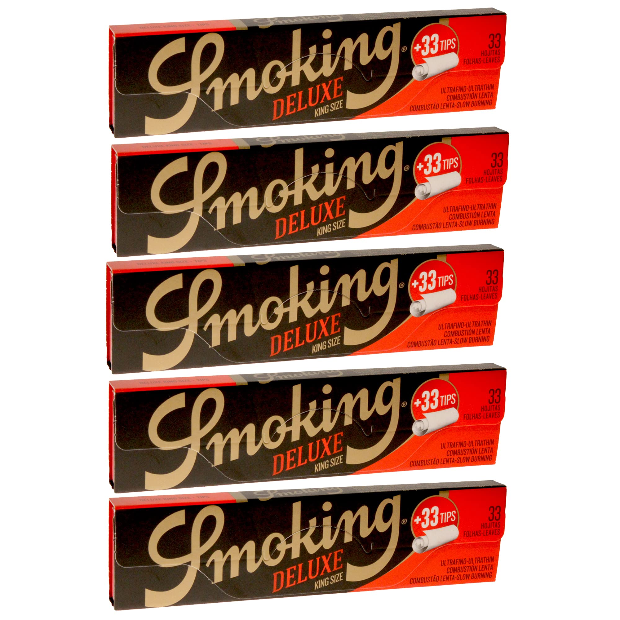 Smoking Cigarette Rolling Papers DeLuxe King Size 110mm with Tips - 5 Pack